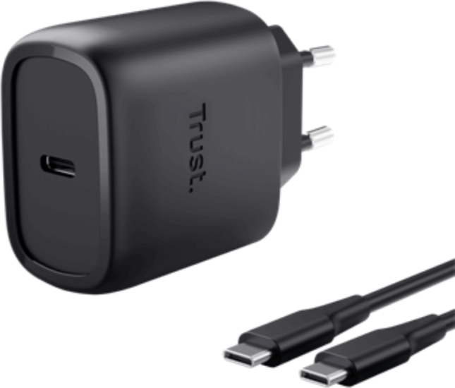 Trust USB-C Hálózati Gyorstöltő Adapter 45W + USB-C kábel 2m - Fekete