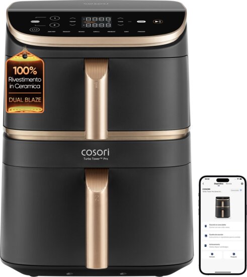 Cosori Turbo Tower Pro AirFryer Okos Forrólevegős sütő 10,8L 2630 Watt - Fekete