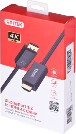 UNITEK V1608A HDMI Apa - DisplayPort 1.2 Apa 4K 60Hz Kábel 1.8m - Fekete