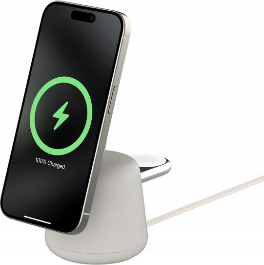 Belkin BOOST Charge Pro Qi2 2in1 Mágneses Töltő Dokkoló 15W - Bézs