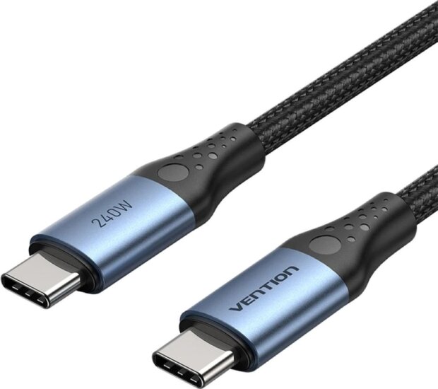 Vention TREBF USB-C 2.0 Apa - USB-C 2.0 Apa Fonott Adat és Gyorstöltő Kábel 240W 1m - Fekete