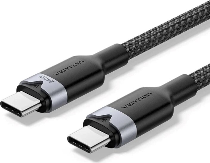 Vention TRIBF USB-C 2.0 Apa - USB-C 2.0 Apa Fonott Adat és Gyorstöltő Kábel 240W 1m - Fekete