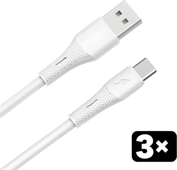 AVAX CB4305 USB-A Apa - USB-C Apa Szilikon Adat és Töltőkábel Csomag 18W 1.5m - Fehér (3db/csomag)