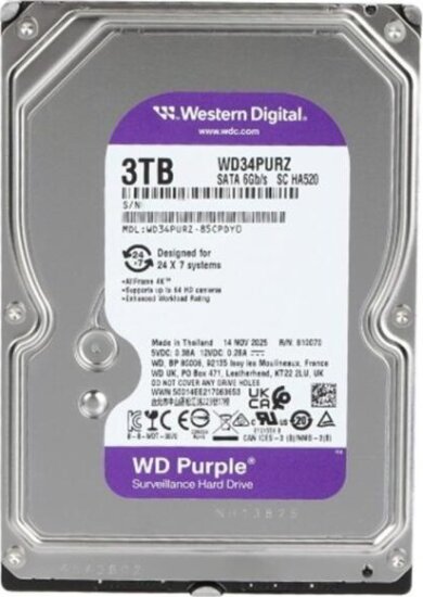 Western Digital 3TB Purple SATA3 3.5" DVR HDD Western Digital 3TB Purple SATA3 3.5" DVR HDD
