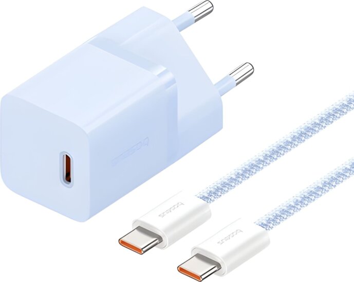 Baseus USB-C GaN5 Mini Hálózati Gyorstöltő 30W + USB-C Kábel 100W 1m - Kék