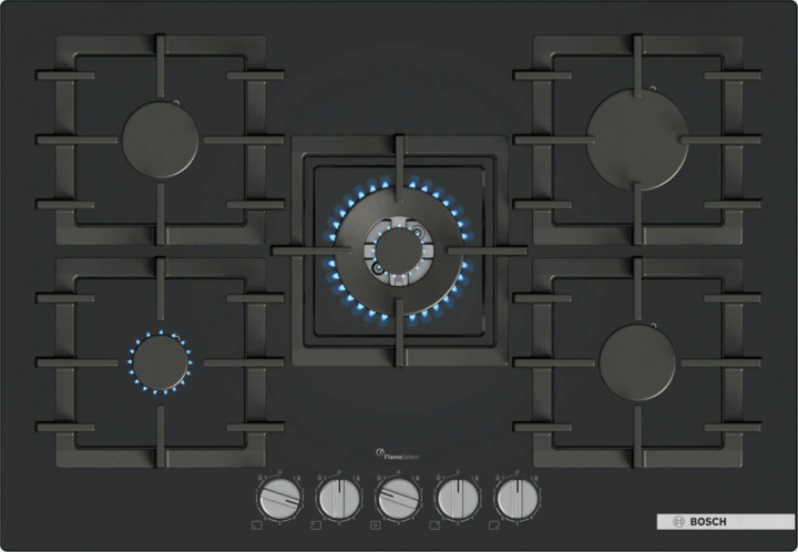 Bosch PPQ7A6I40 Beépíthető 5 zónás Gáz Főzőlap - Fekete