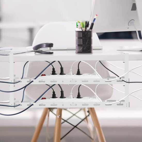 Maclean MC-102 W Asztal alatti 2 szintes állítható acél kábelrendező - Fehér