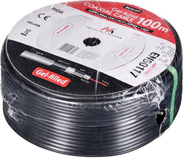Maclean MCTV-477 Koaxális kábel tekercs 100 m - Fekete