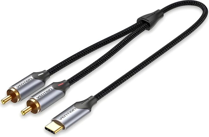 Vention BGUHH USB-C apa - 2x RCA apa Audio Kábel 2m - Fekete/Ezüst Vention BGUHH USB-C apa - 2x RCA apa Audio Kábel 2m - Fekete/Ezüst
