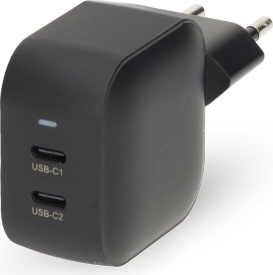 Nedis WGCHA45WBK 2x USB-C GaN Hálozati Gyorstöltő Adapter 45W - Fekete