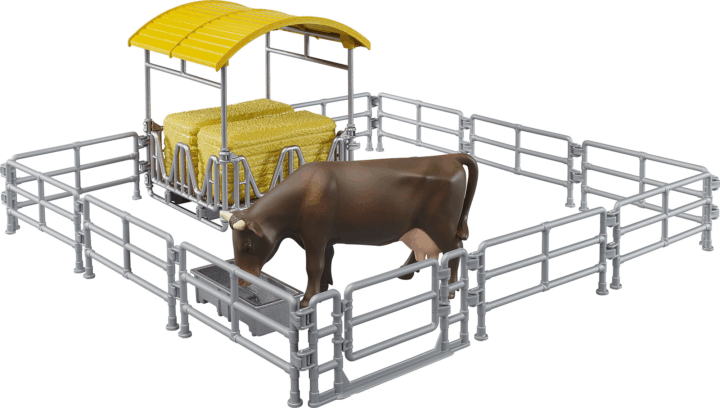 Bruder 62612 szénatartó kerítéssel és vályúval és szarvasmarhával