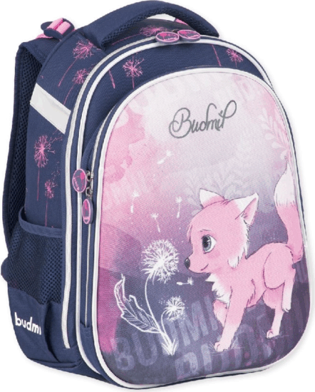 Budmil ergonómiai hátitáska Róka mintával - Kék/Rózsaszín