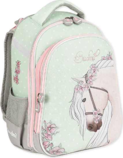 Budmil ergonómiai hátitáska Ló mintával - zöld/Rózsaszín