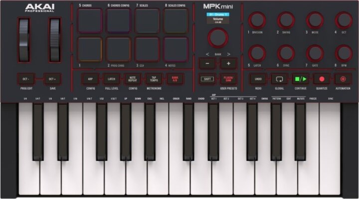 Akai MPK Mini MK4 Midi zongora kontroller billentyűzet - Fekete Akai MPK Mini MK4 Midi zongora kontroller billentyűzet - Fekete
