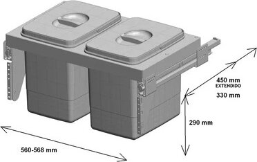 Teka ECO 2 x 15 literes 60 cm szekrénybe építhető műanyag szemetes - Szürke