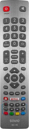 Savio RC-19 Univerzális Sharp kompatibilis TV távirányító - Szürke
