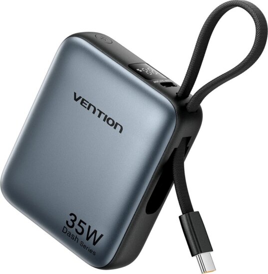 Vention FHEH0 Powerbank integrált USB-C kábellel / 10000 mAh 35W - Szürke