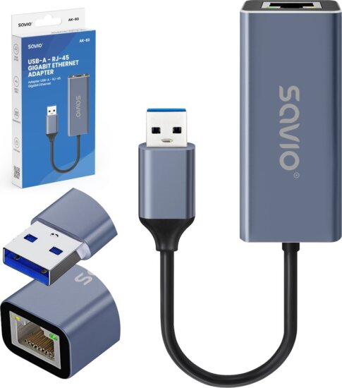 Savio AK-83 USB-A 3.1 Gen 1 apa - RJ-45 Ethernet anya Adapter - Szürke