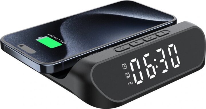 Iris DC-130-B-Qi Digitális Ébresztőóra 15W Qi Vezeték Nélküli Töltővel - Fekete
