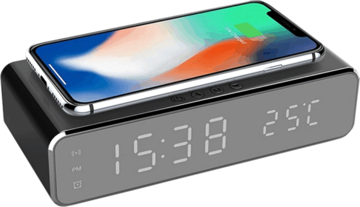 Iris DC-120-B-Qi Beépített vezeték nélküli gyorstöltős Digitális ébresztőóra - Fekete