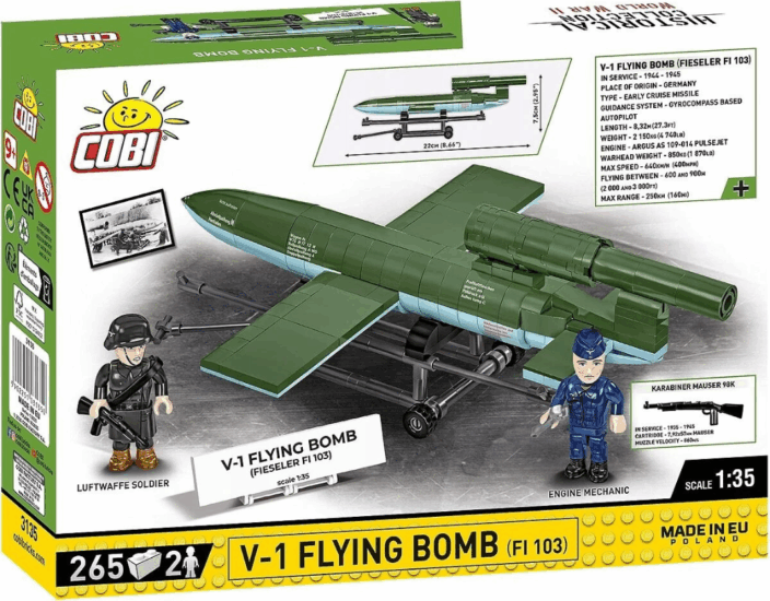 Cobi 3135 V-1(FI 103) Repülő bomba 2 figurával 265 darabos építőjáték Cobi 3135 V-1(FI 103) Repülő bomba 2 figurával 265 darabos építőjáték