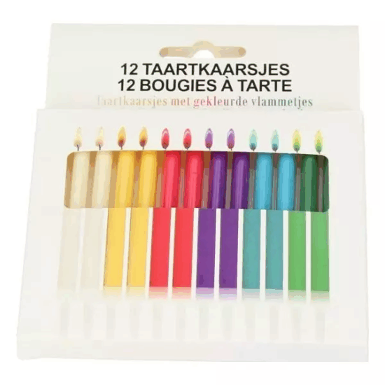 Színes 12 darabos gyertya színes lánggal