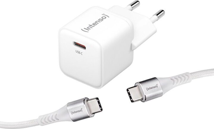 Intenso W30C USB‑C Hálózati Gyorstöltő Adapter 60W + USB‑C kábel - Fehér