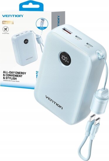 Vention FKBL0-C USB-A / 2x USB-C Powerbank 20000mAh 22.5W - Kék