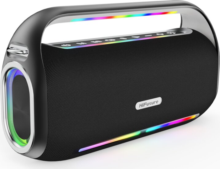 HiFuture Musicbox 300 RGB Akkus Hordozható Bluetooth Karaoke Hangszóró Mikrofonnal 150W - Fekete