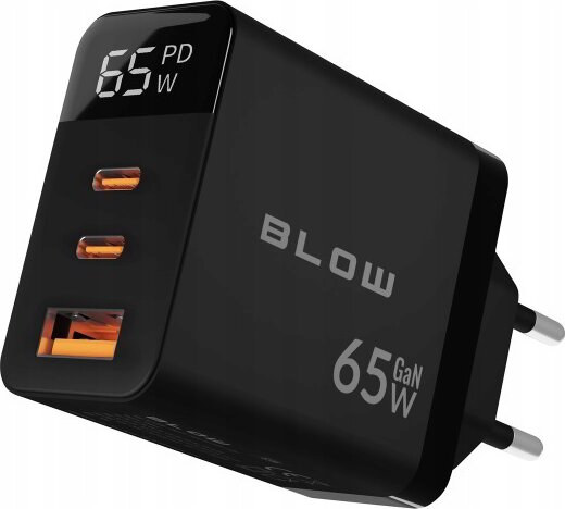 BLOW 76-030# USB-A / 2×USB-C PD Hálózati Gyorstöltő Adapter 65W - Fekete