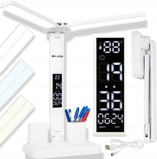 BLOW LB-24 Asztali LED lámpa órával 34 cm - Fehér