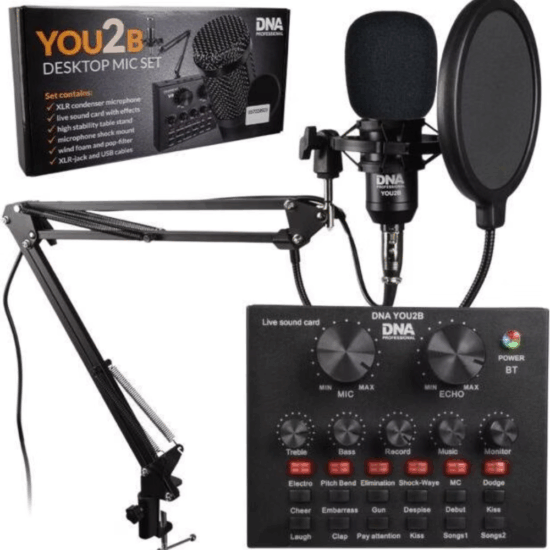 DNA YOU2B Podcast készlet (Mikrofon + Audio Interfész + Mikrofon állvány) - Fekete