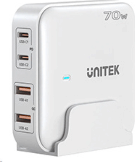 Unitek 2x USB-A / 2x USB-C Hálózati Asztali Gyorstöltő Állomás 70W - Fehér