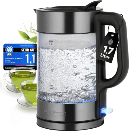 Proficook PC-WKS 1322 G Vízforraló 1.7L 2200 Watt - Átlátszó / Inox