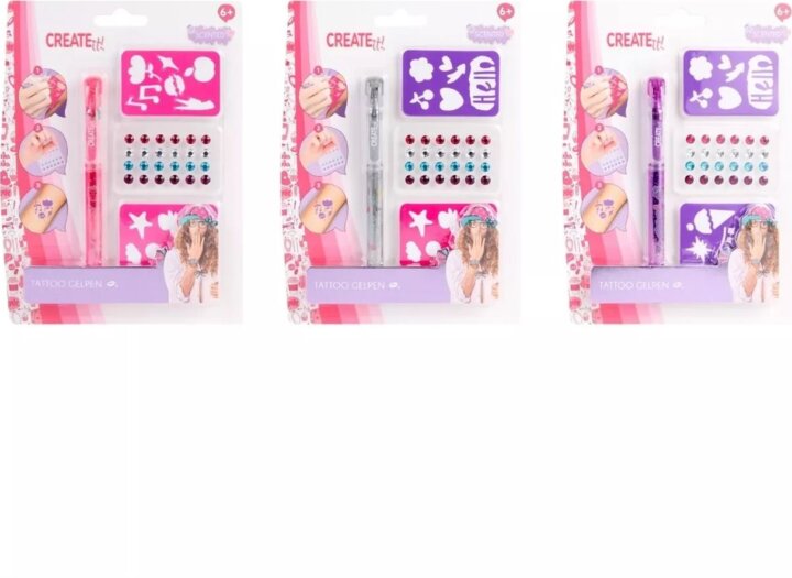Create It! Csillogó Zseléstoll sablonnal tetováló készlet - Több féle