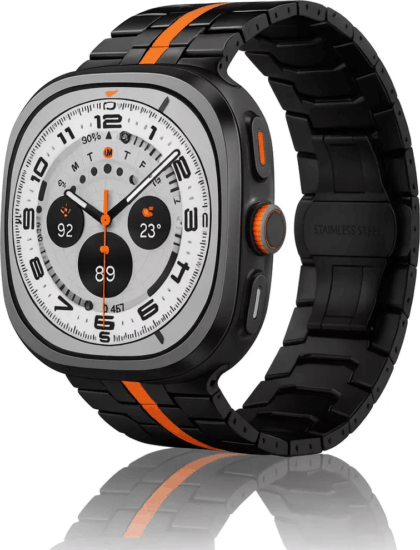 Mybandz 65042 Samsung Galaxy Watch Ultra fém Okosóra szíj 22mm - Fekete / Narancs