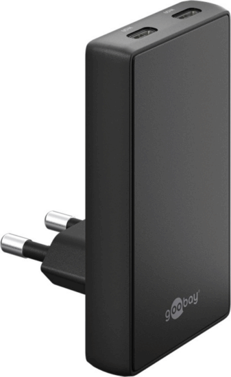 Goobay 75725 2x USB-C 90° Hálózati Gyorstöltő Adapter 65W - Fekete