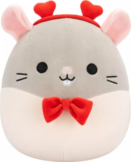 Squishmallows Rusty a szürke patkány csokornyakkendővel és szivecskés fejpánttal plüssfigura 20 cm