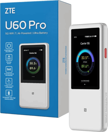 ZTE U60 Hordozható Pro 5G LTE WiFi7 10000mAh Router - Fehér