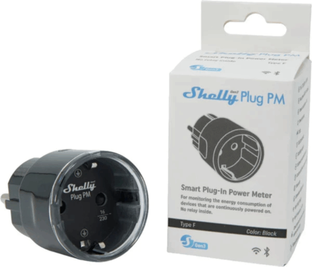 Shelly Plug PM Gen3 Okos WiFi / Bluetooth dugalj fogyasztásméróvel - Fekete
