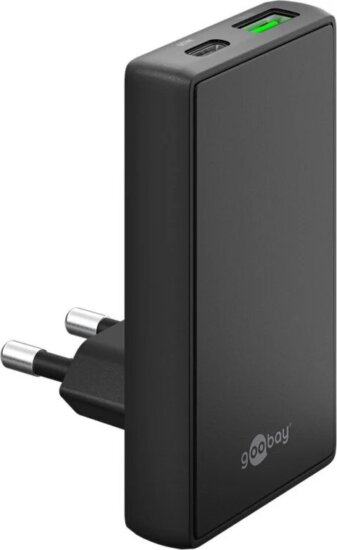 Goobay USB-C / USB-A 90° PD GaN Hálozati Gyorstöltő Adapter 65W - Fekete