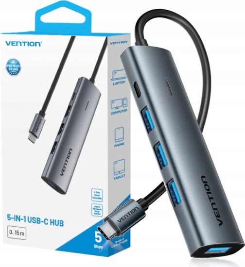 Vention TGZHB USB-C 5-port HUB (4x USB 3.0 + 1x USB-C)