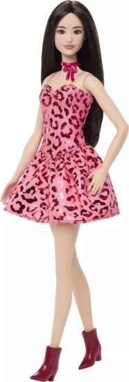 Mattel JJN59 Barbie Fashionista divatbaba pink párducmintás ruhában