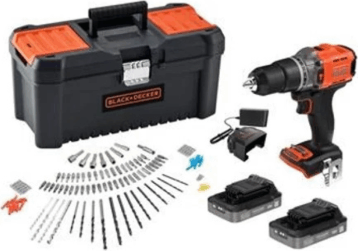 Black & Decker BCD383D2TA Akkus Ütvefúró-csavarozó + 2x 18V Akku + Koffer + 120db tartozékkészlet