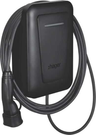 Hager XVR111C witty one Elektromos autó fali töltő - Fekete (11kW - 16A / 6,5m Type-2)