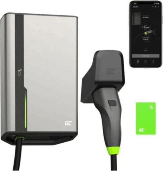 Green Cell HabuDen Wallbox Elektromos autó fali töltő - Szürke (22kW - 32A / 7,5m Type-2)