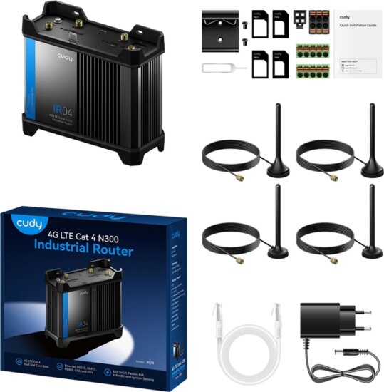 CUDY IR04_EU Ipari 4G LTE Wi‑Fi4 Router - Fekete