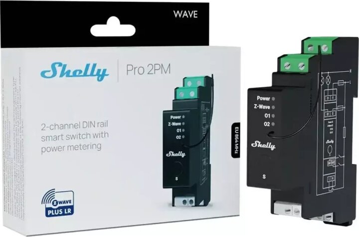 Shelly Wave Pro 2PM LR 2-csatornás Fogyasztásmérős Okosrelé