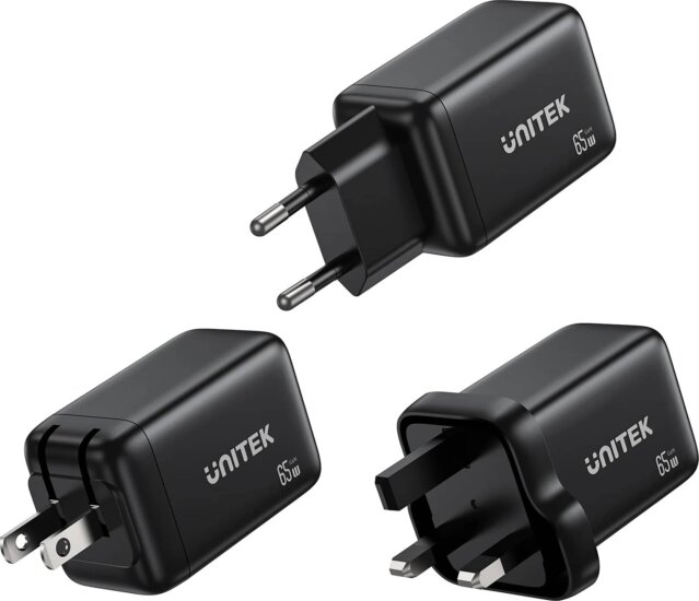 Unitek P1130ABK01-EU USB-A / 2x USB-C GaN Hálózati Utazó Gyorstöltő Adapter 65W - Fekete
