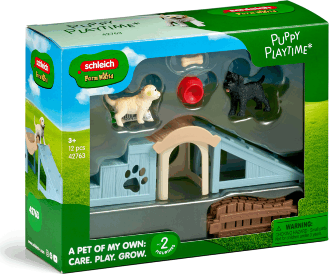 Schleich 42763 Farm World Kalandra fel! kölyökkutya játékfigura szett